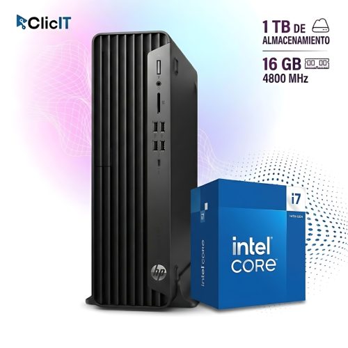 COMPUTADORA DE ESCRITORIO HP PROCESADOR: INTEL CORE I7-14700 RAM: 16 GB DDR5 4800 2400 MHz ALMACENAMIENTO: 1 TB SSD OPER: WINDOWS 11 PRO 64 BITS ESPAÑOL SUITE OFIMATICAPRE-INSTALADA: MICROSOFT OFFICE HOME & BUSINESS 2024 (PN: B19NJLS#ABM-OH4)